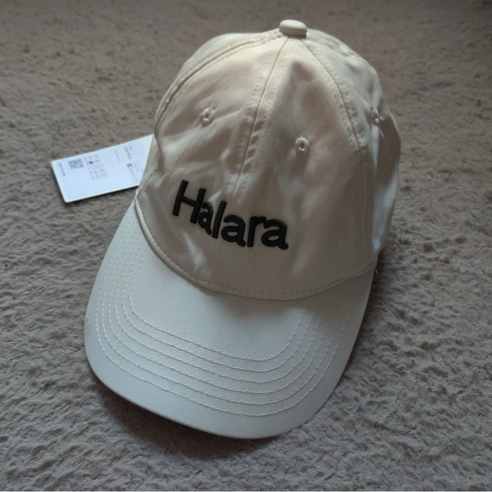 HALARA Logo Baseball Cap Hat Star White Cream NWT Green Letters Embroidered OS - Picture 2 of 7